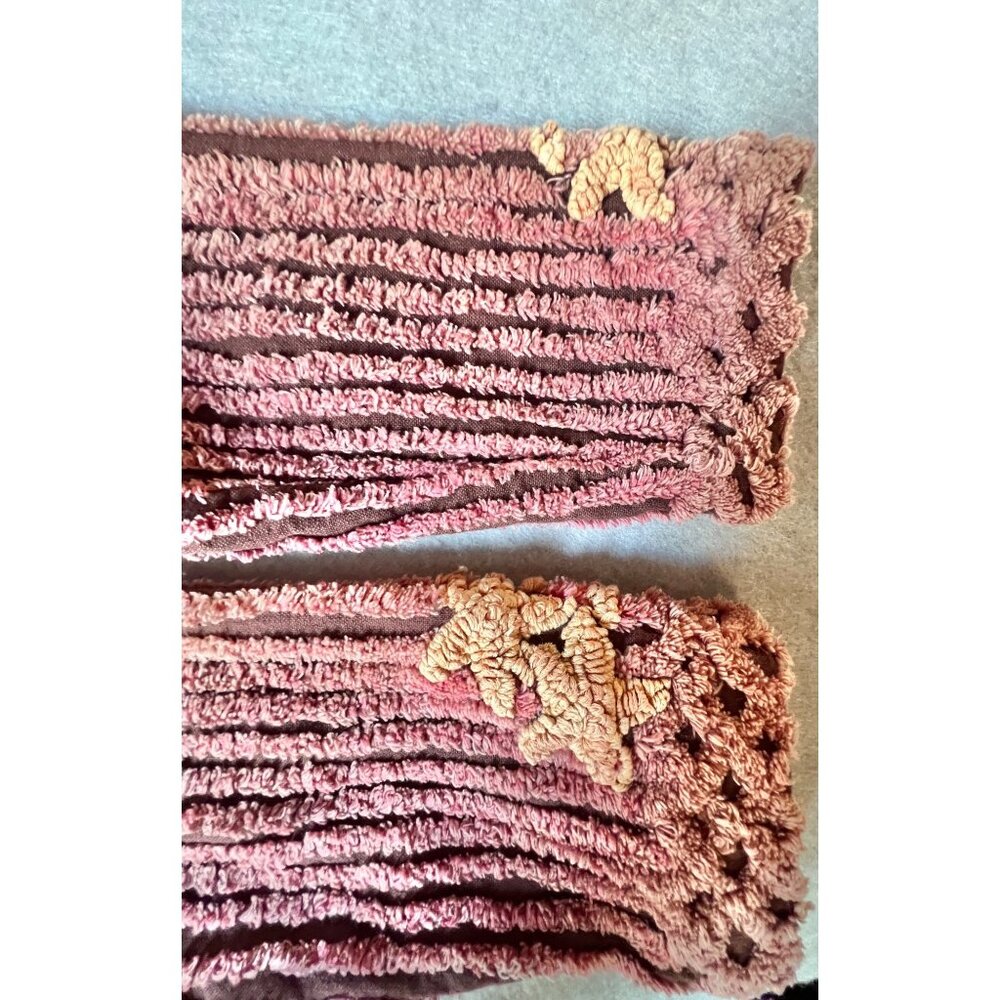 Chenille Cardigan With Loop Details on flowers Leaves Handmade Pink Rose - Picture 5 of 13
